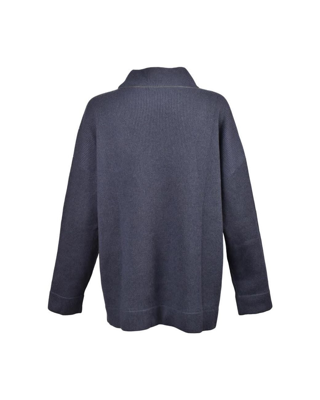 Brunello Cucinelli Blue Night Sky Cashmere Mock Collar Sweater, Size Medium for men