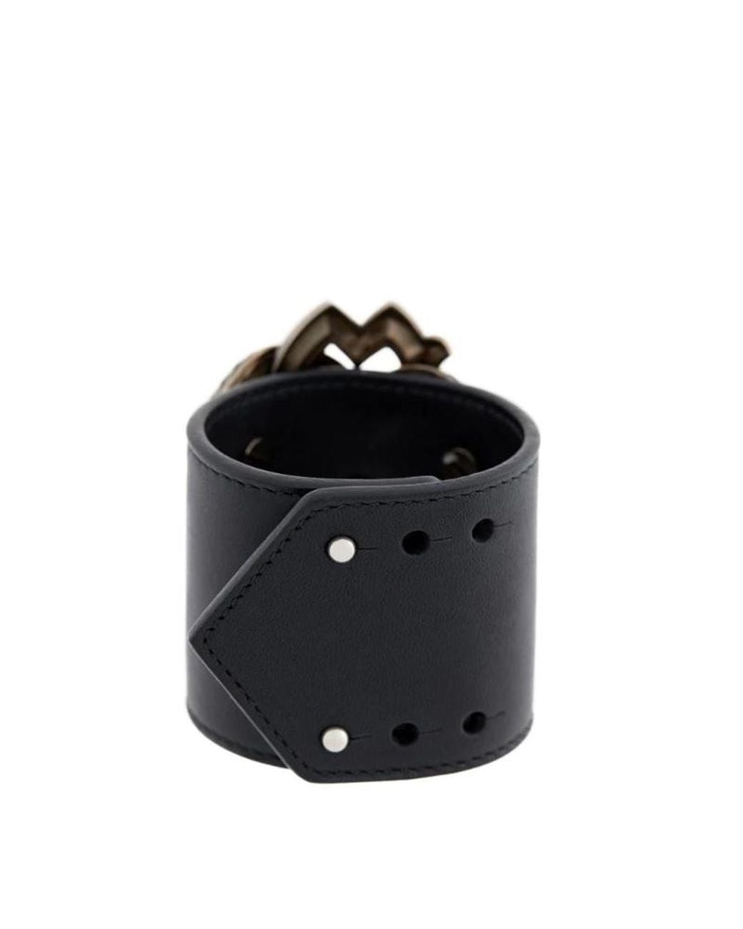 Roberto Cavalli Black Ladies Snake Logo Leather Cuff Bracelet for men