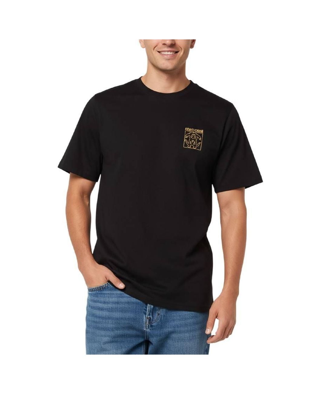 Roberto Cavalli Black Monogram Rc Cotton T-Shirt for men