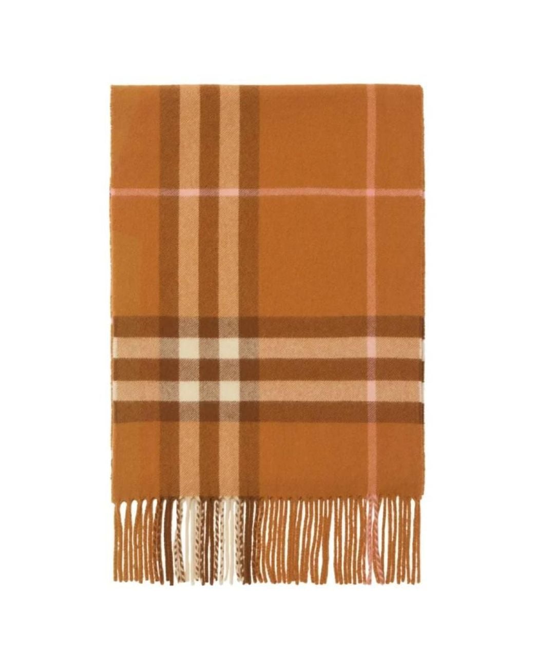 Burberry Brown Check Fringed Cashmere Scarf for men