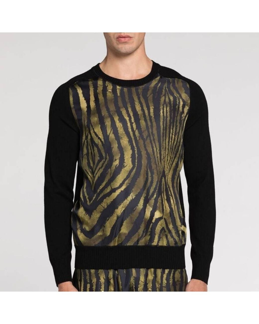 Roberto Cavalli Black Freedom-Print Panelled Wool Sweater for men