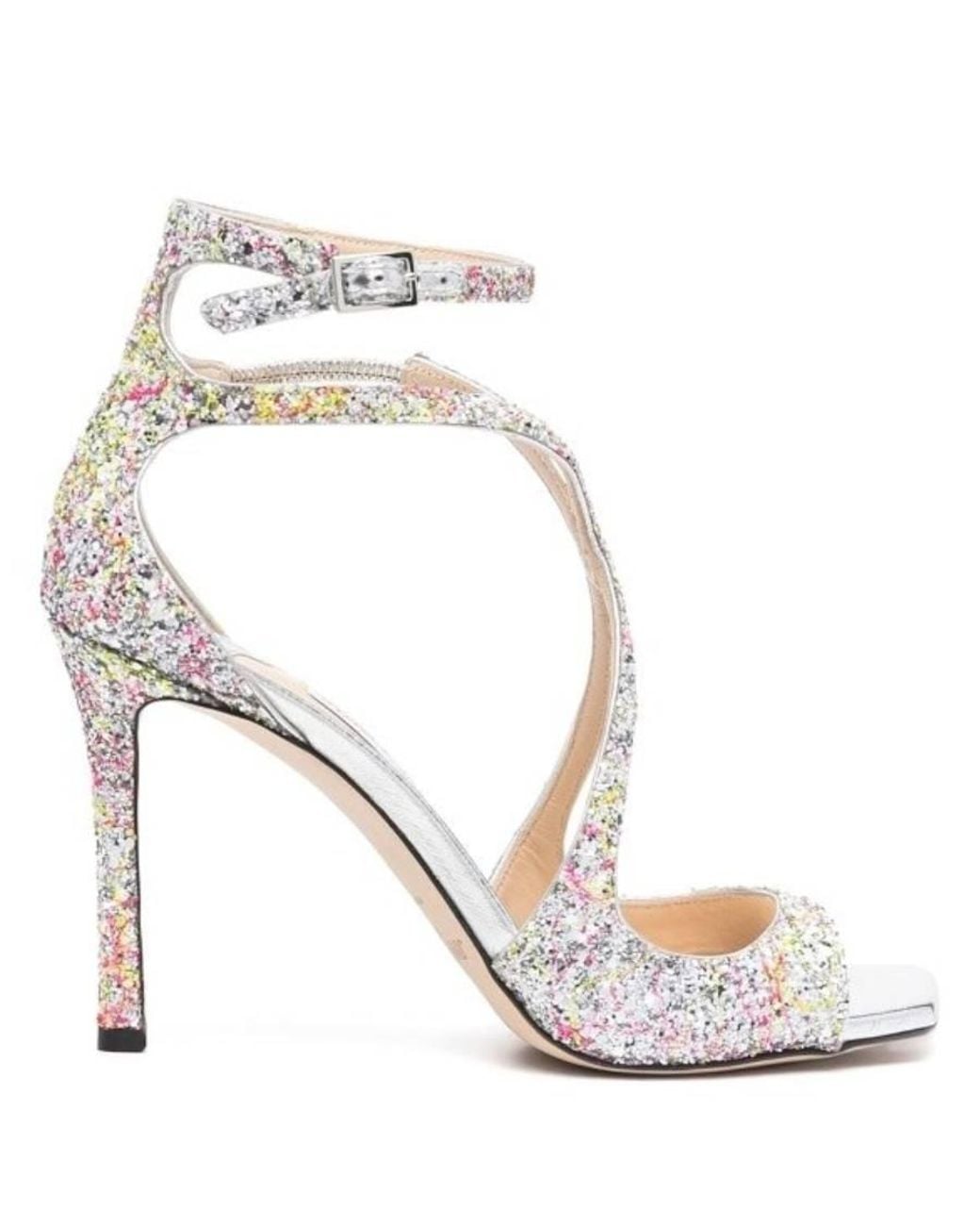 Jimmy Choo Metallic Azia 95 Coarse Glitter Sandals, Brand Size 35 Us