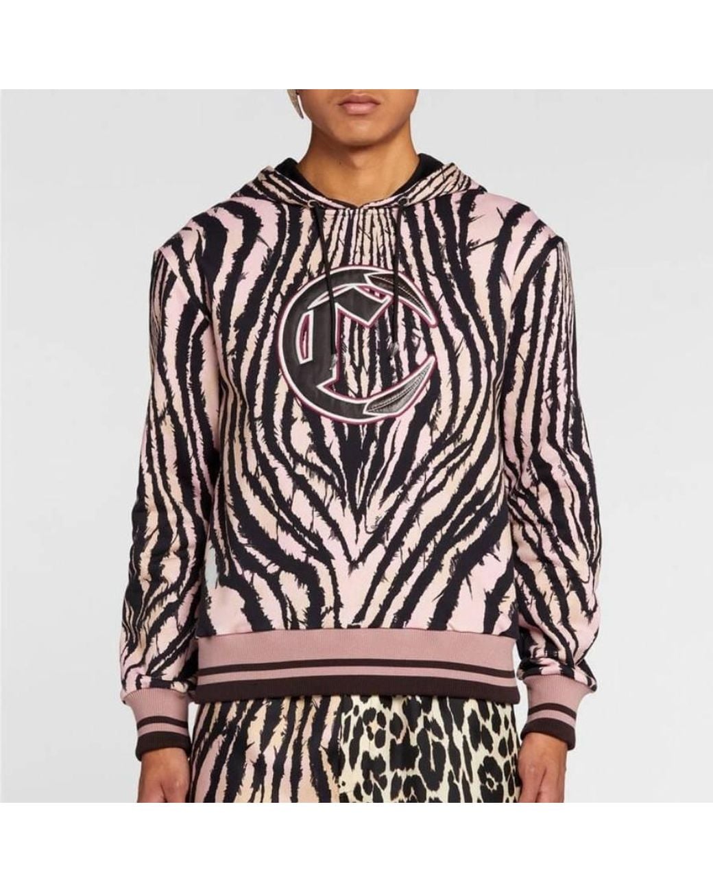 Roberto Cavalli Black Freedom-Print Tiger Stripes Hoodie for men