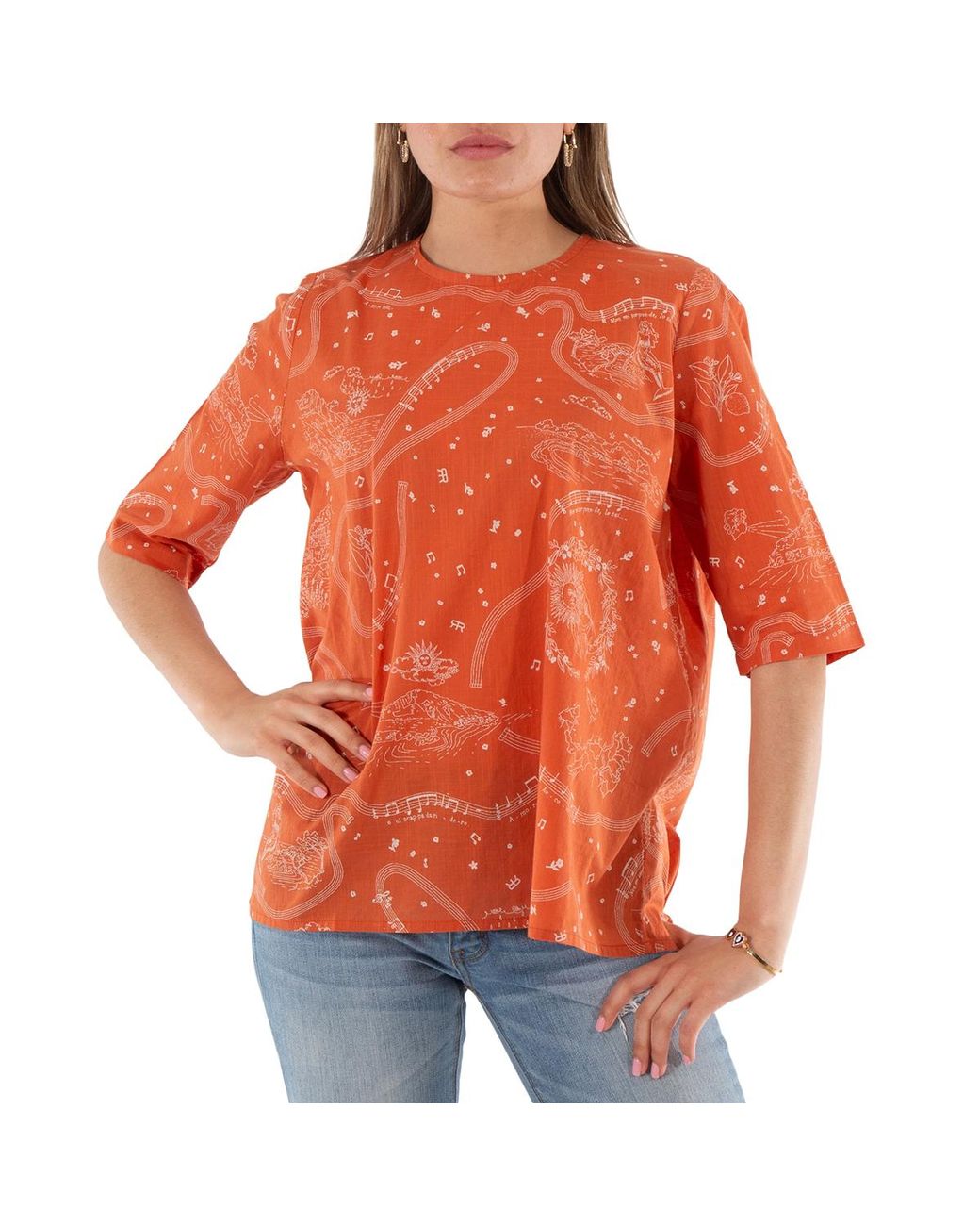 Roseanna Orange Ladies Luci Martial Cotton Blouse, Brand Size 34 (Us