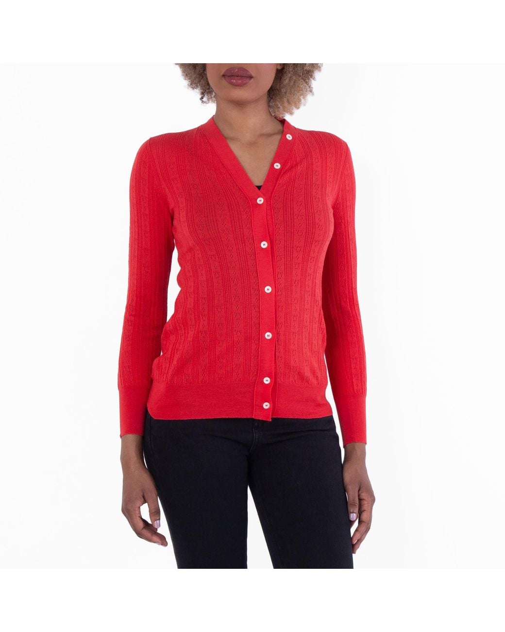 Ferragamo Red Ferragamo Gancini A-Jour Wool Cardigan for men