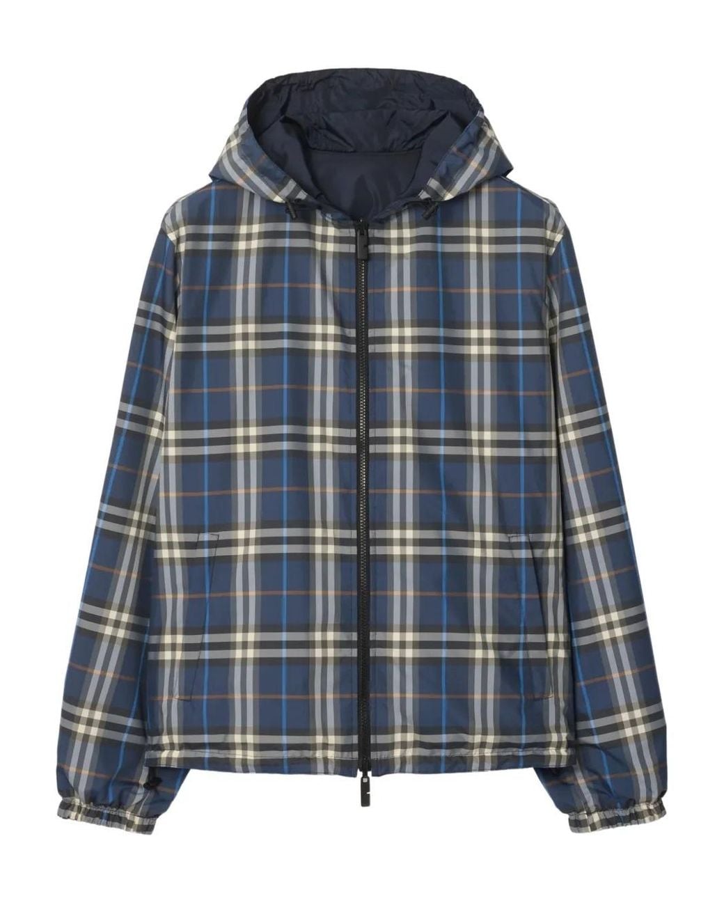 Burberry Blue Reversible Check Newport Hooded Jacket for men