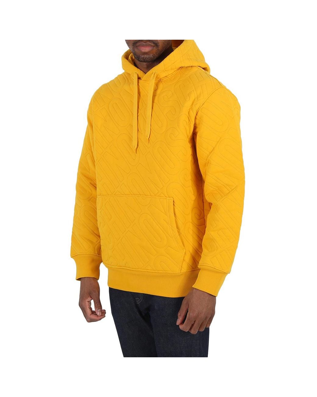 Moschino Yellow All-Over Logo Embroidered Hoodie for men