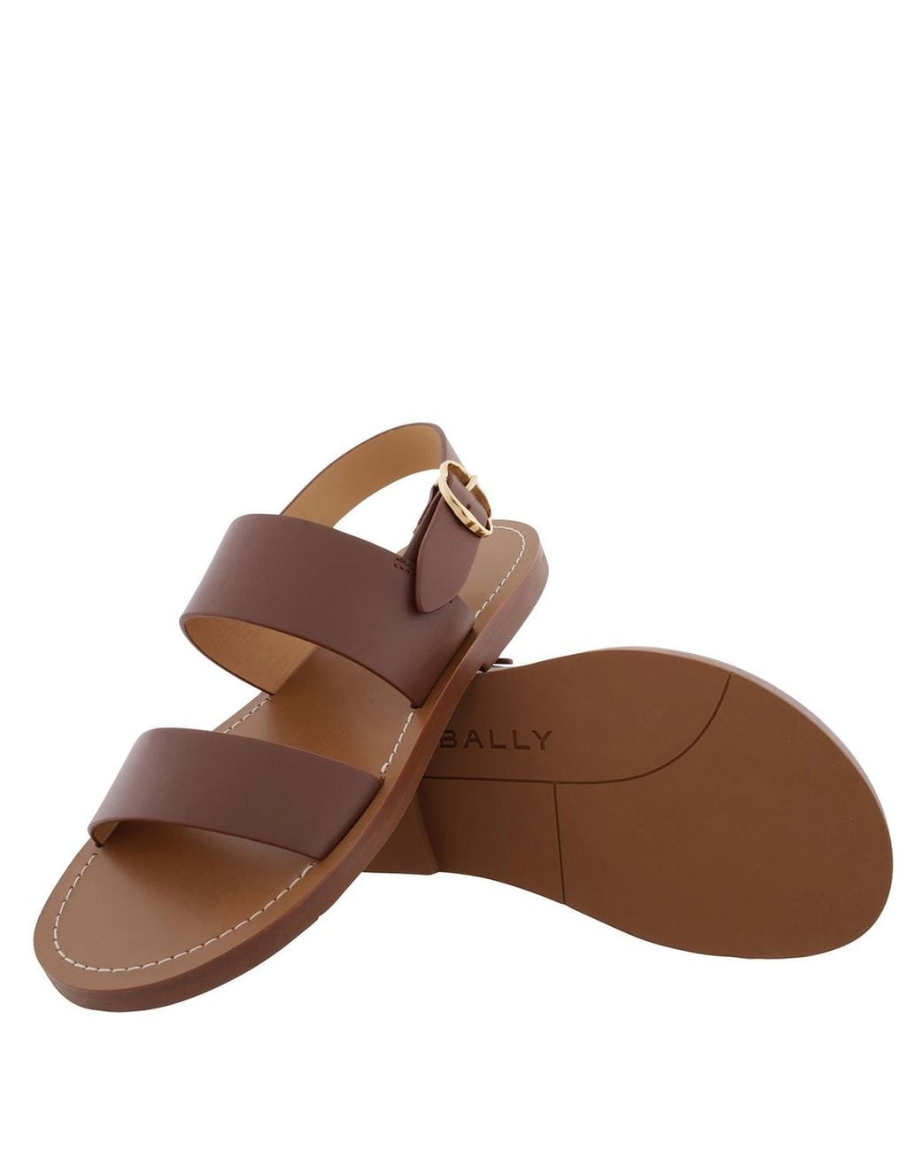 Bally Brown Bilki Leather Ankle Strap Flat Sandals, Brand Size 35 Us