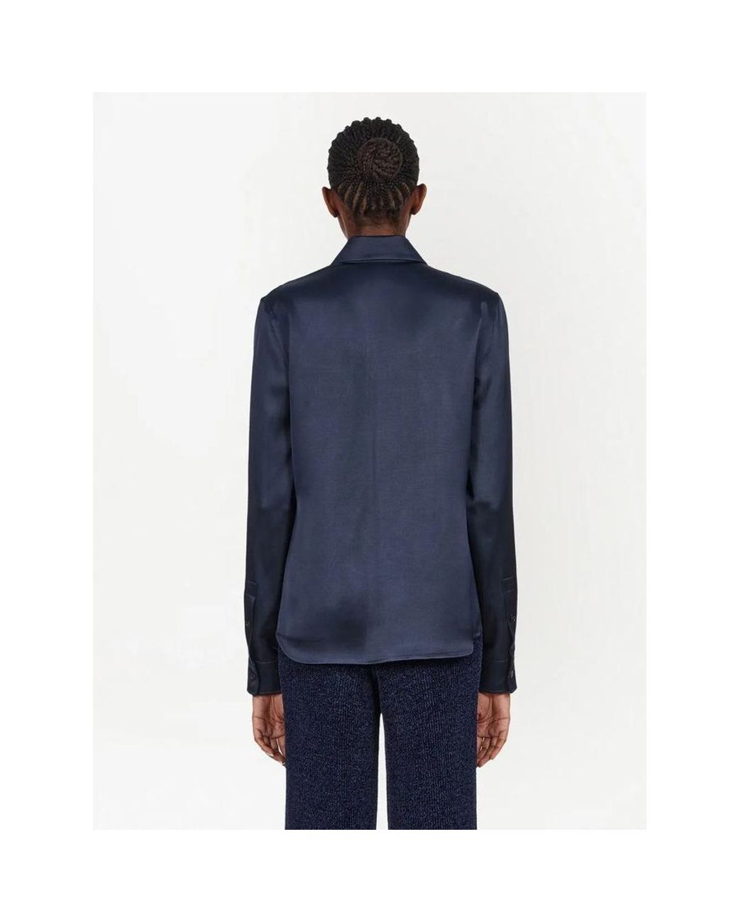 Ferragamo Blue Satin Button-Up Shirt