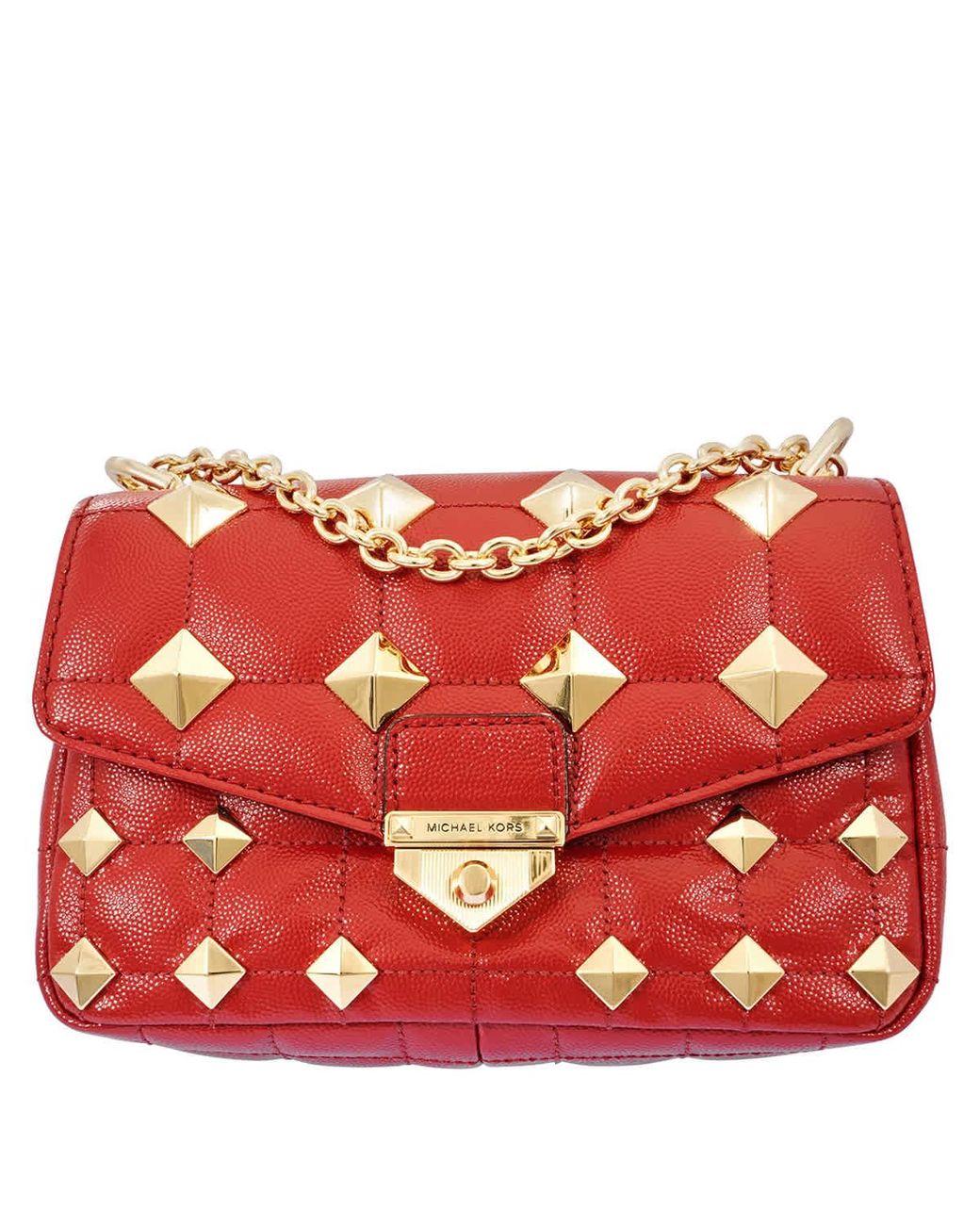 Michael Kors Soho Small Studded Quilted Patent Leather Shoulder