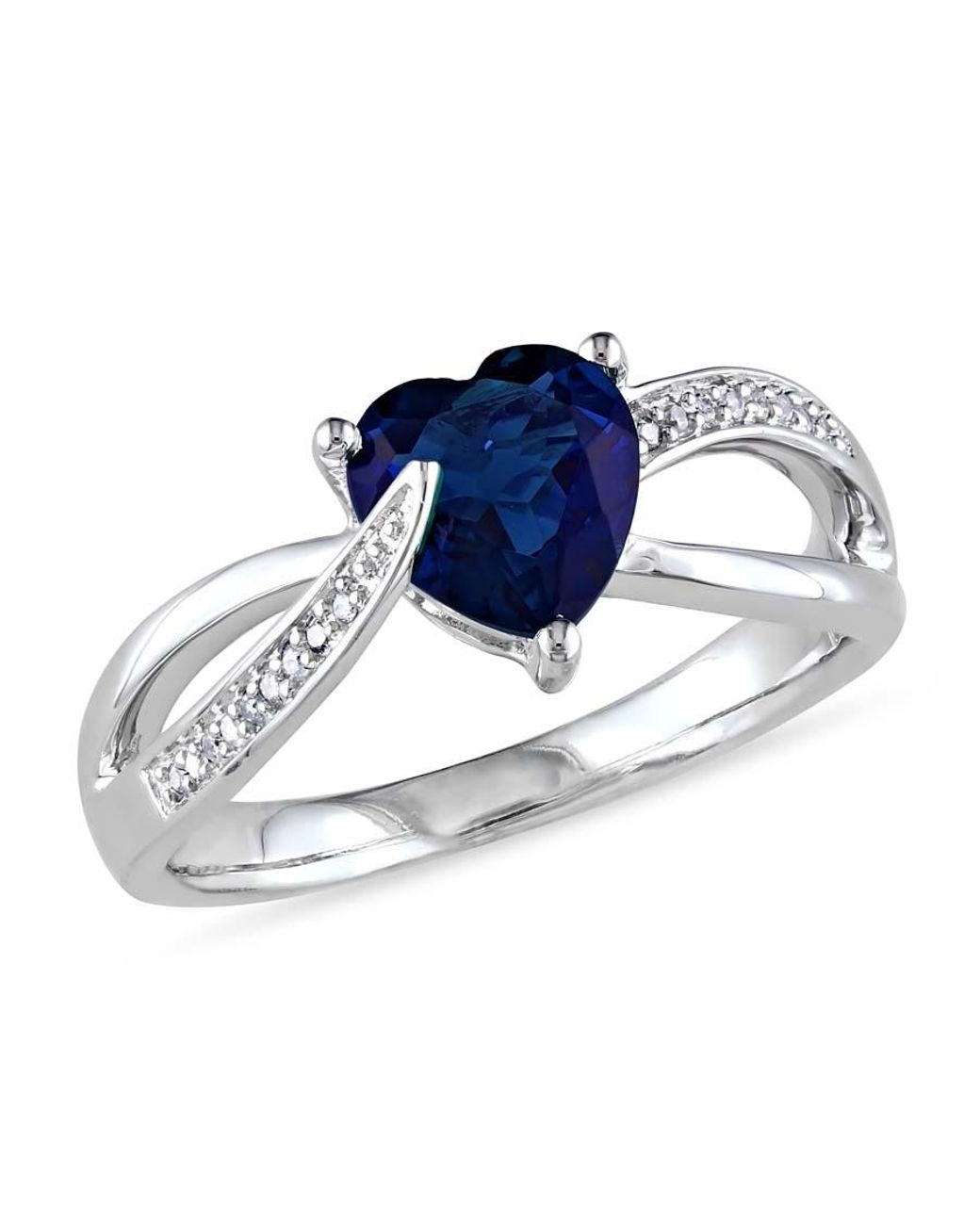 Amour Blue Created Sapphire And Diamond Heart Crossover Ring for men