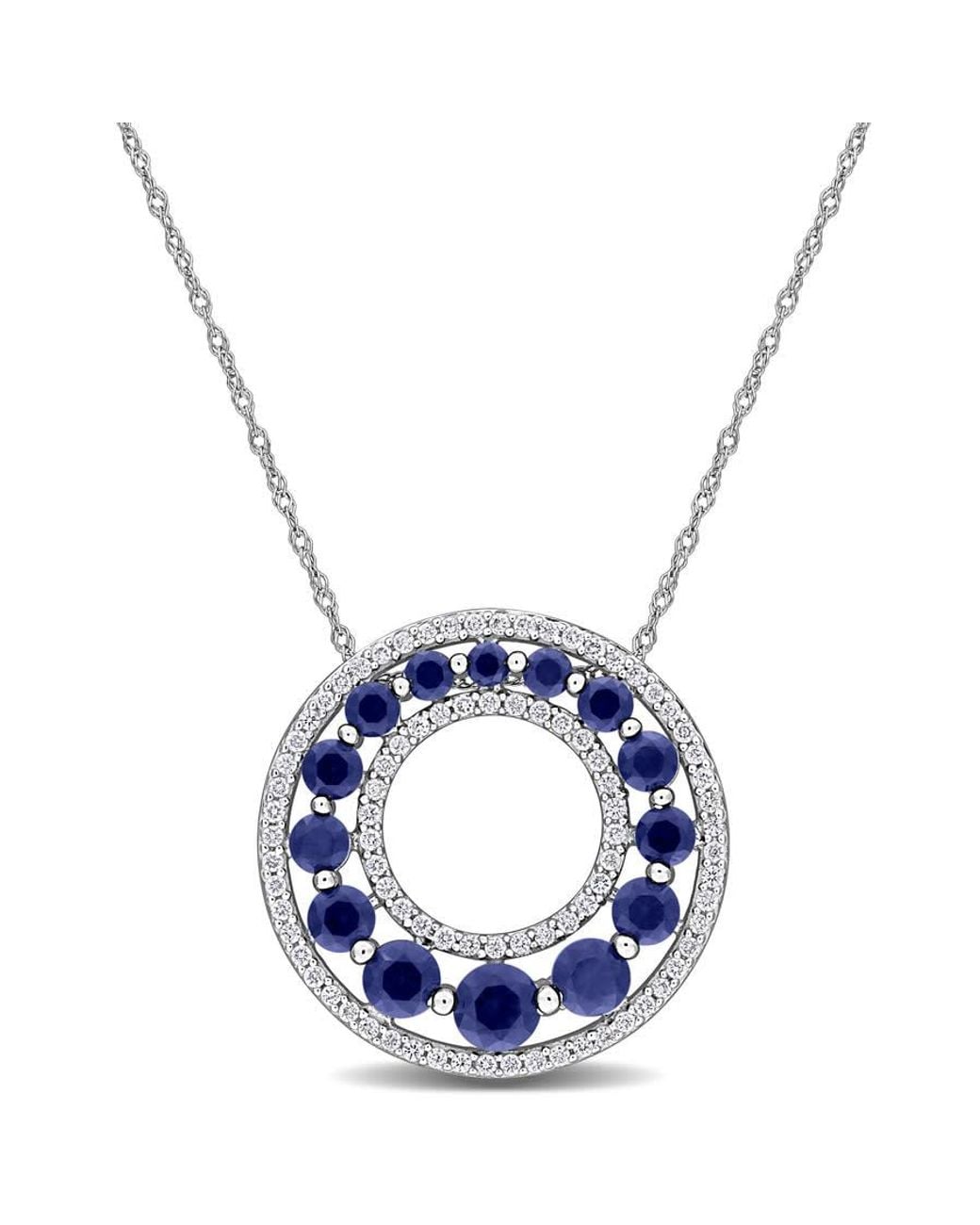 Created Forever Blue 1 4/5Ct Tgw Created Sapphire And 1/3Ct Tw Lab Grown Diamond Circle Pendant With Chain for men