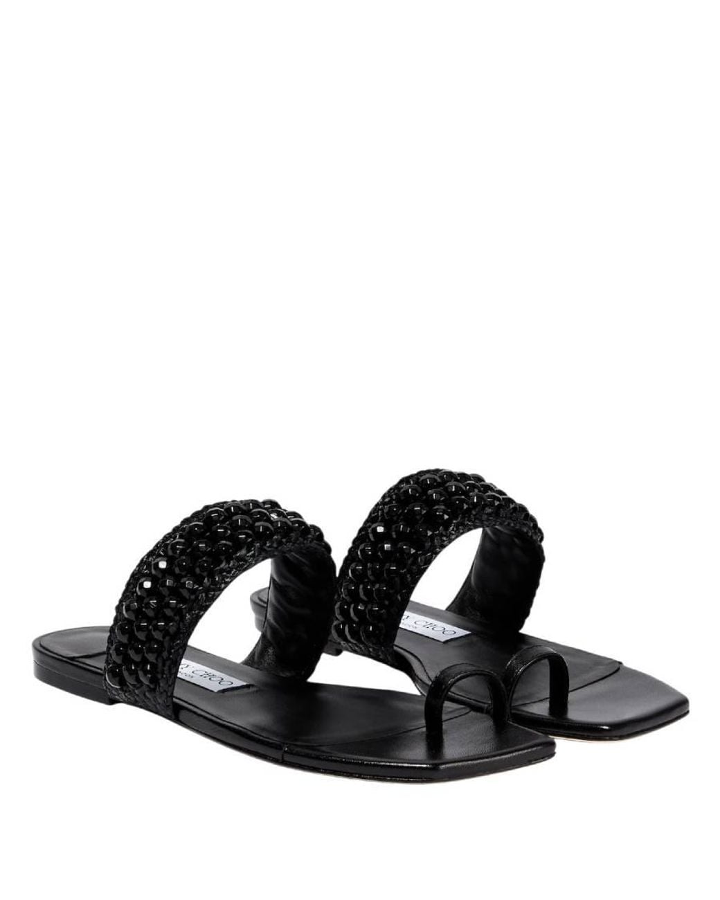 Jimmy Choo Black Amoure Bead Embellished Raffia Sandals, Brand Size 37 Us