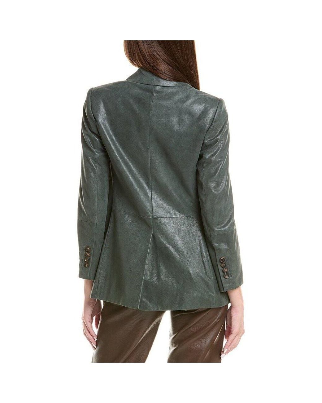 Brunello Cucinelli Green Forest Leather Double-Breasted Blazer, Brand Size 44 (Us for men