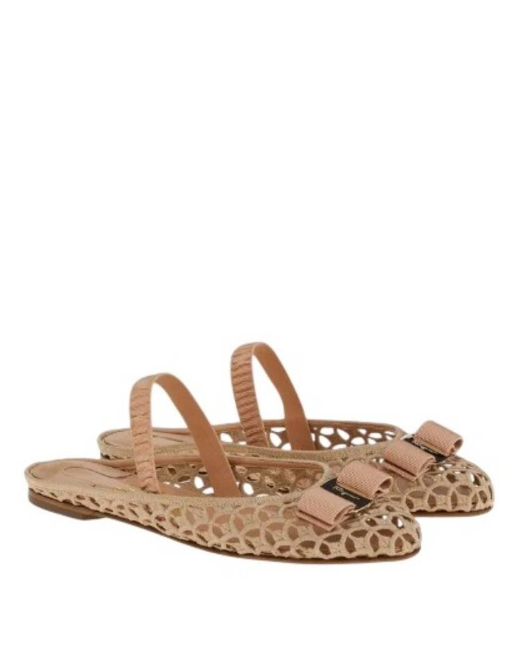 Ferragamo Natural Vara Lace Slingback Ballet Flats