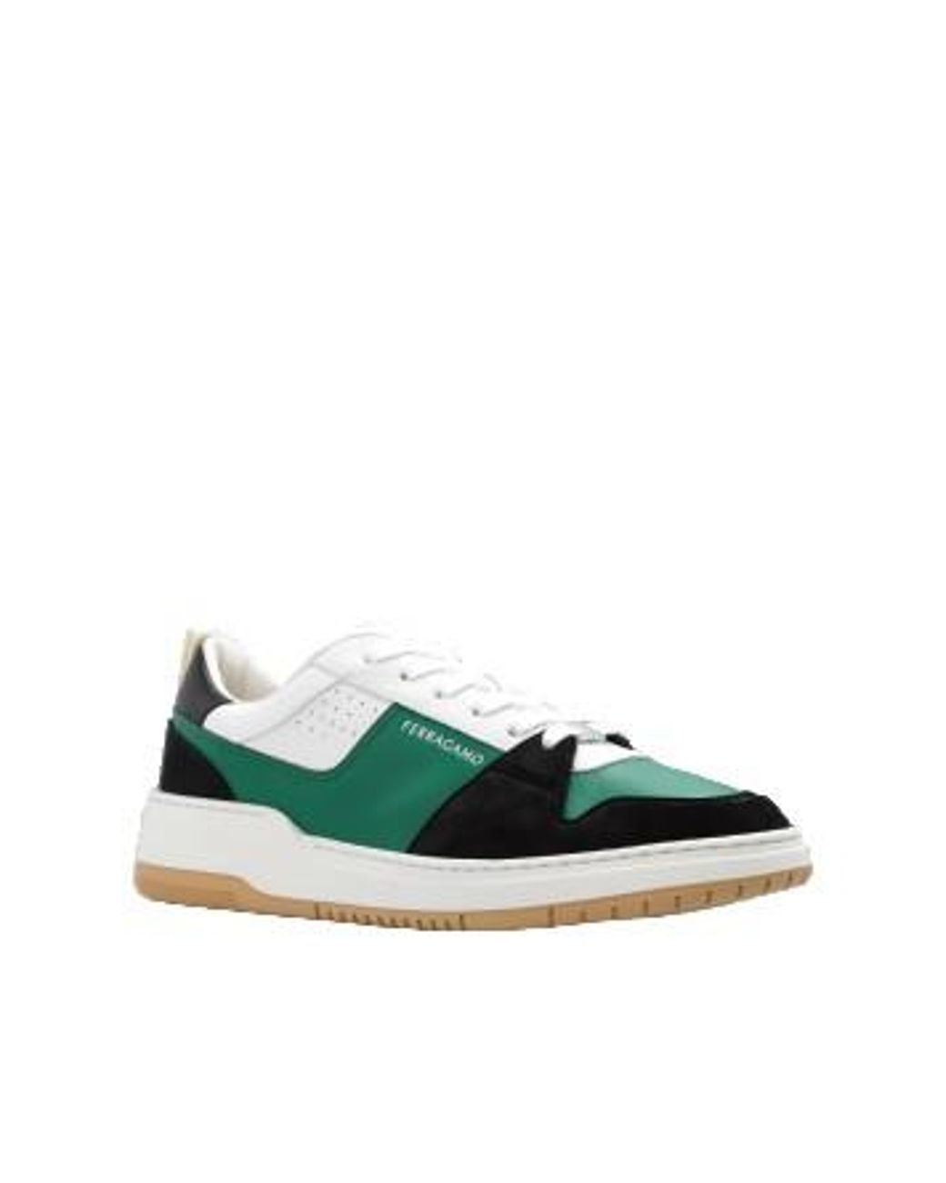 Ferragamo Green Smooth And Suede Leather Sneakers For for men