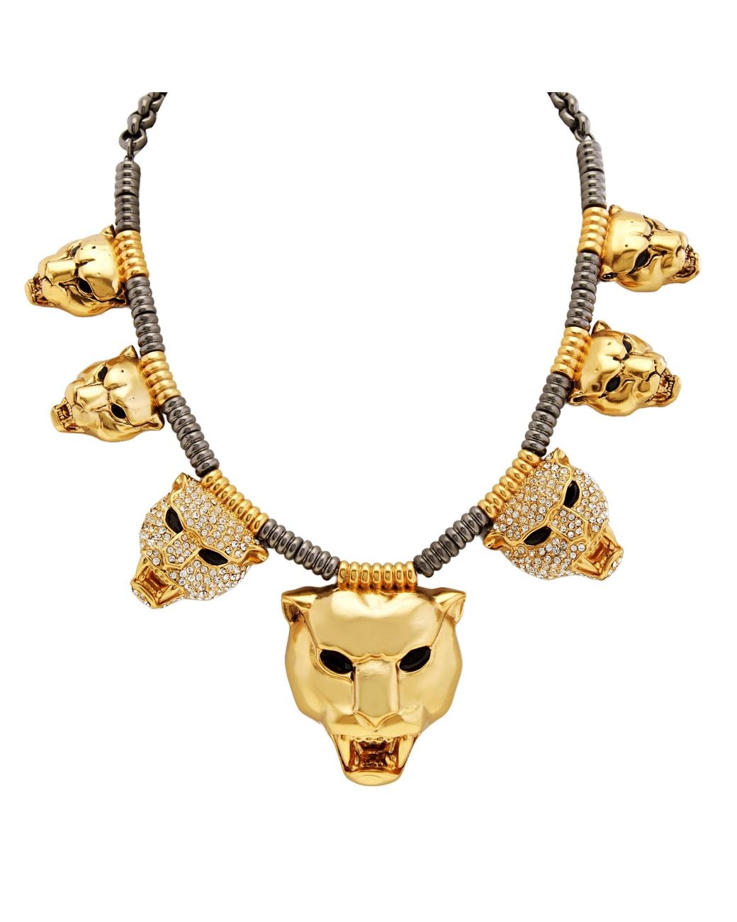 Roberto Cavalli Metallic Tone Crystal Panther Necklace for men