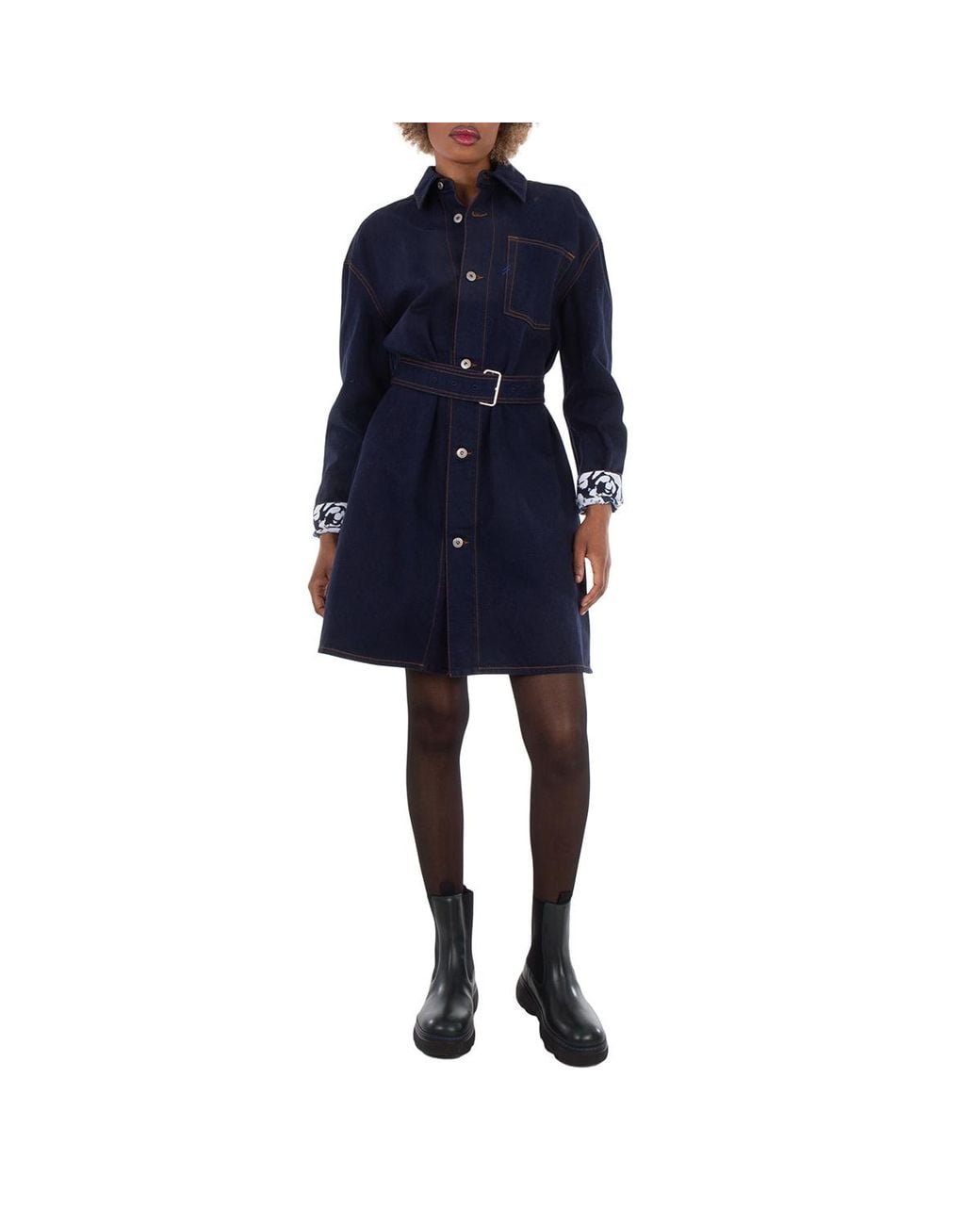 Burberry Blue Japanese Belted Denim Shirtdress, Brand Size 4 Us