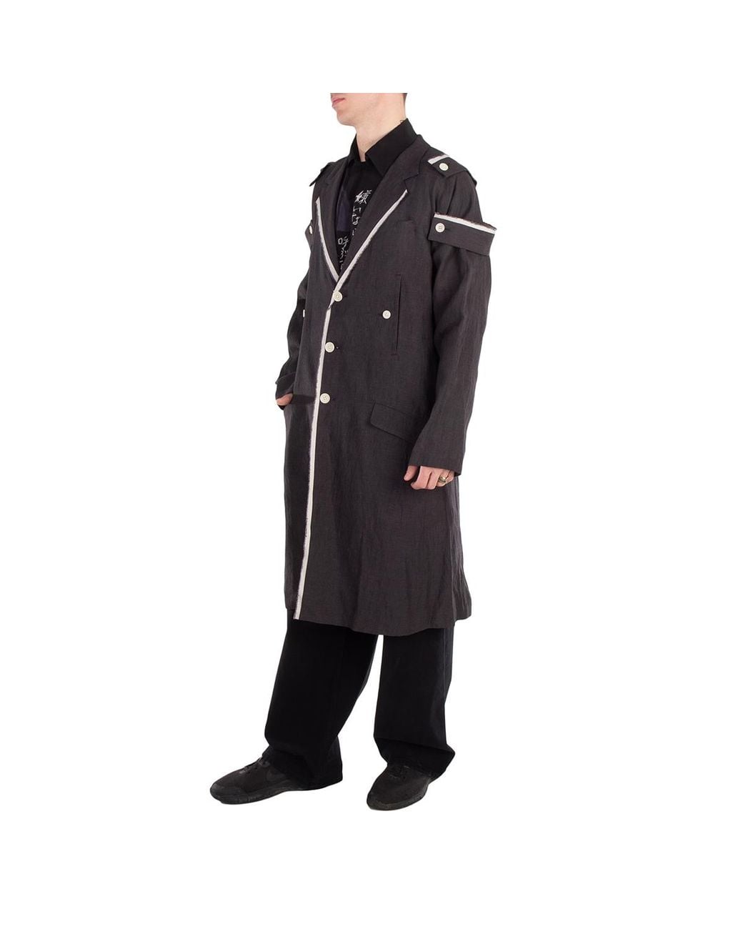Yohji Yamamoto Black Hemp Cloth K-Shoulder Epaulet Long J, Brand Size 1 for men