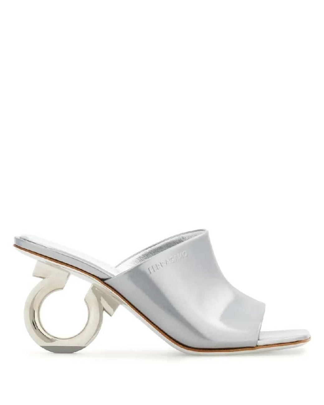 Ferragamo White Gancini Elina Leather Sandals
