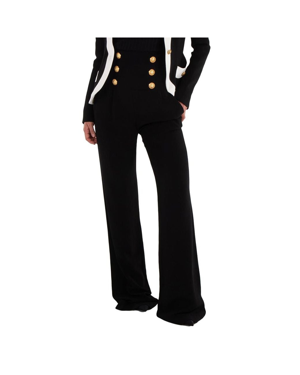 Balmain Black Button-Embellished High-Waisted Pants, Brand Size 40 (Us