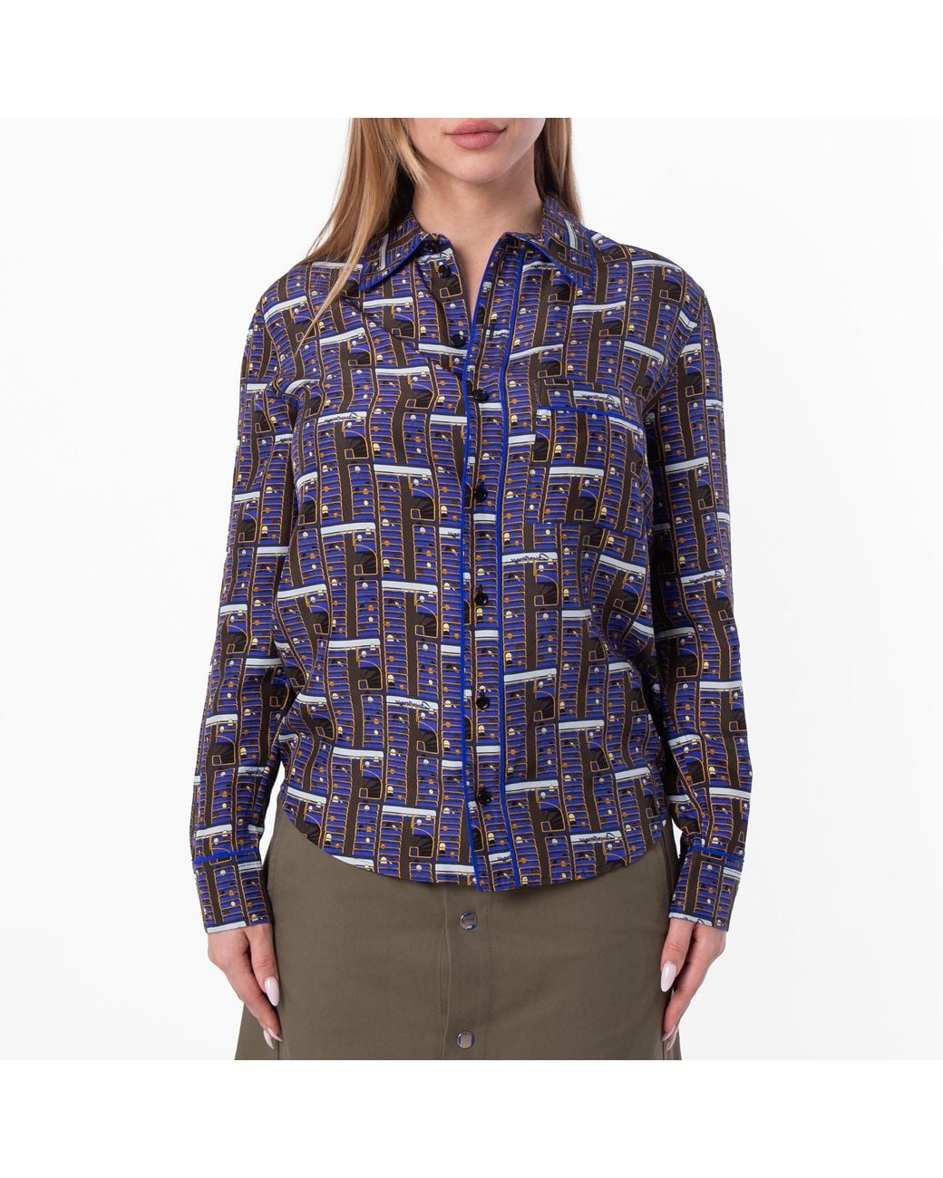 Burberry Gray Bus Silk Shirt, Brand Size 12 Us