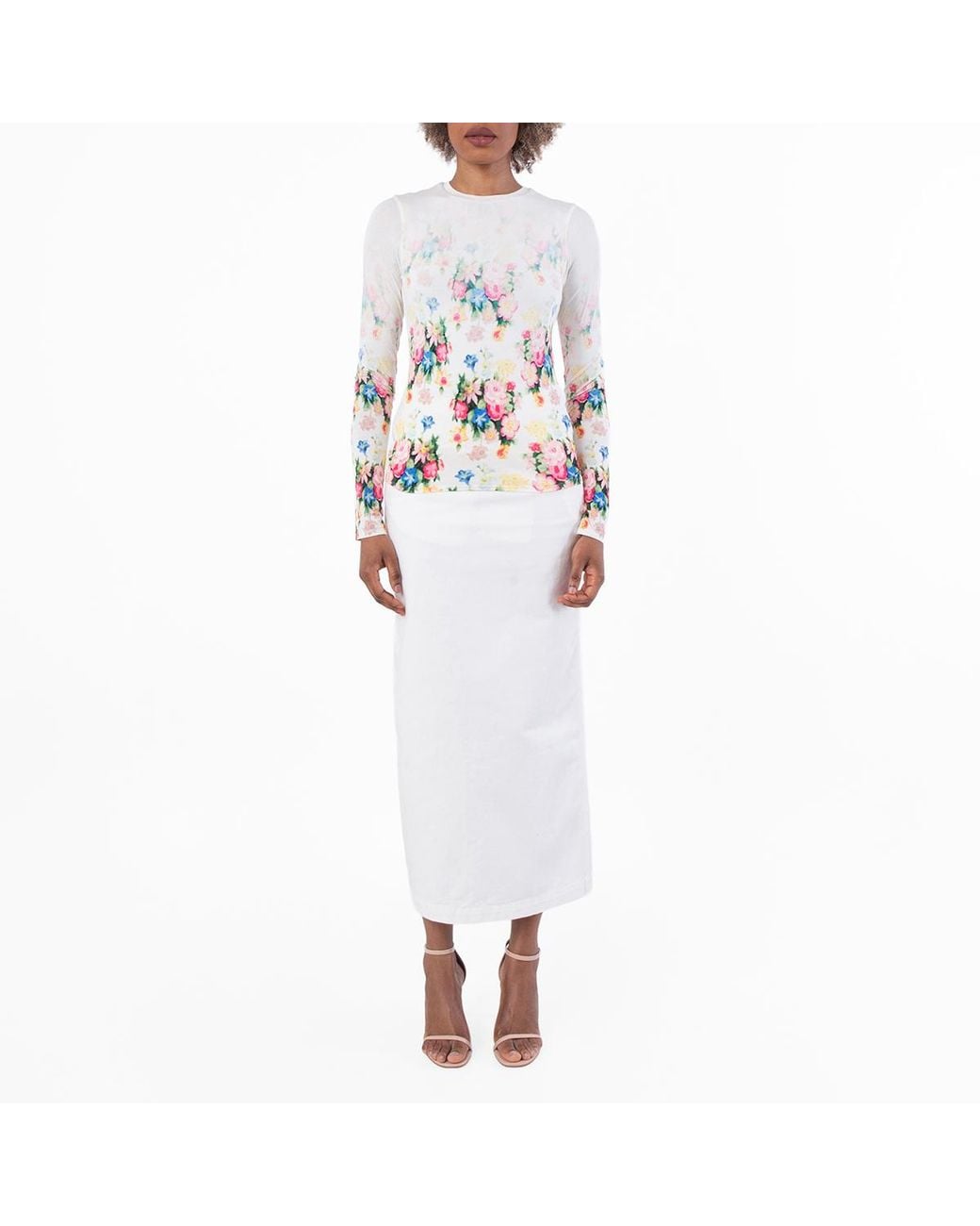 Loewe White Floral-Printed Long Sleeved Top