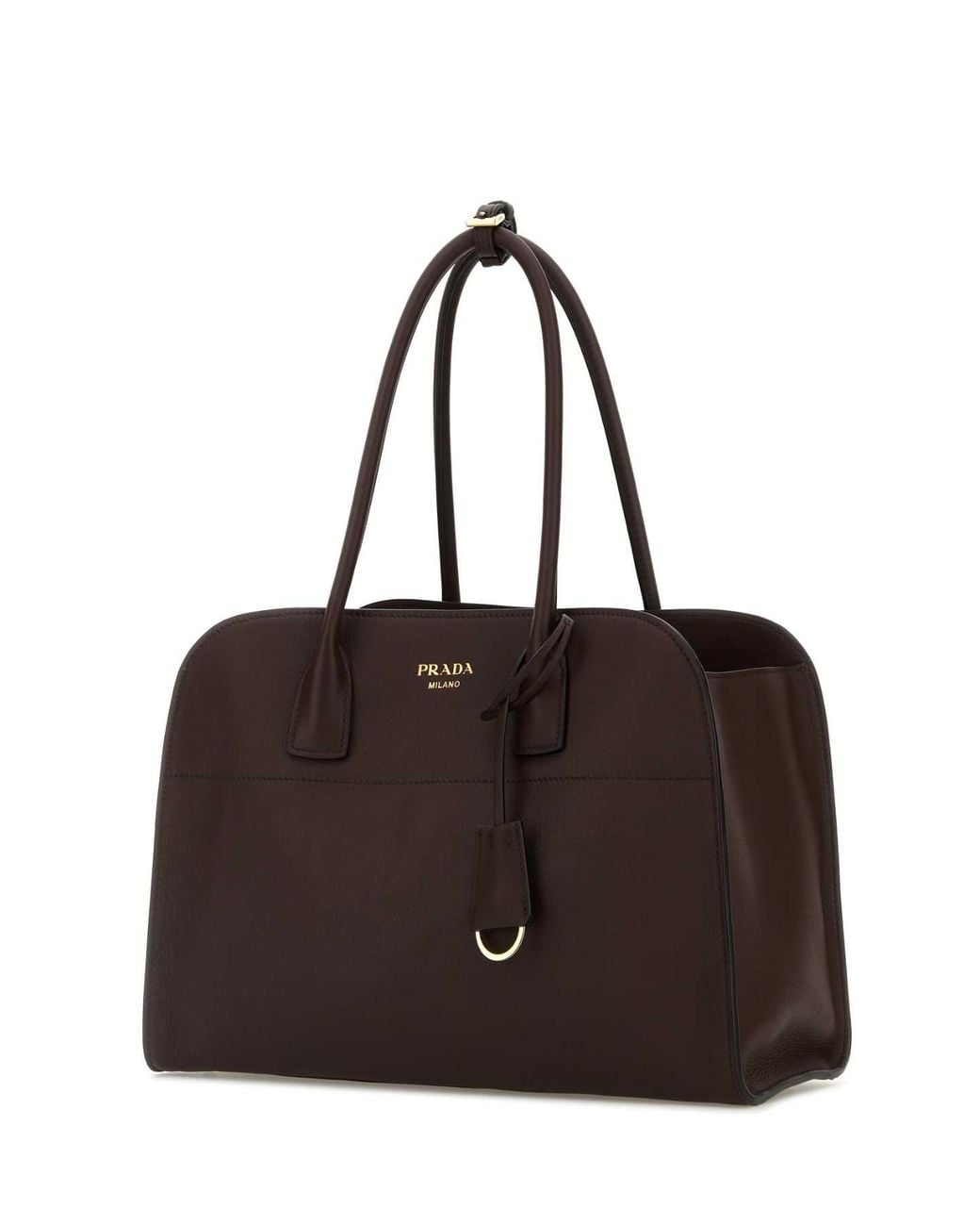 Prada Brown Aubergine Leather Medium Shopping Bag