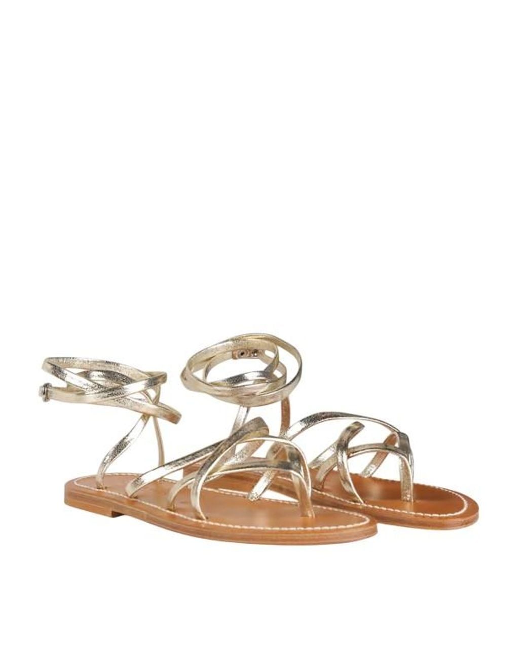 K. Jacques Brown Metallic Leather Zenobie Flat Sandals, Brand Size 37 (Us