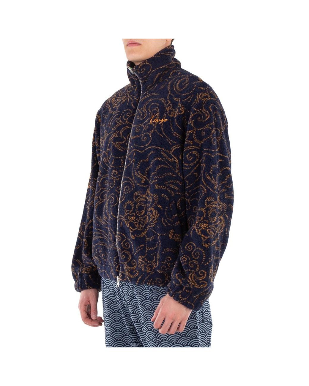 KENZO Blue Embroidered Logo High-Neck Jacket for men