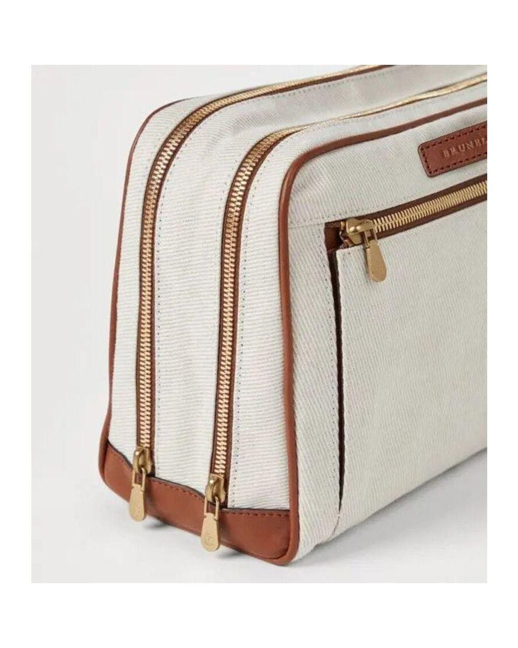 Brunello Cucinelli Multicolor Cream Linen Canvas Toiletry Bag for men