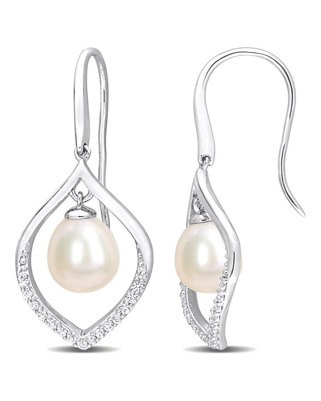 Amour Metallic 8-8.5Mm Freshwater Cultured Pearl And 1/3 Ct Tgw Sapphire Open Hook Earrings for men