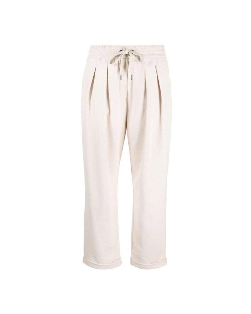 Brunello Cucinelli Natural Ivory Pleated Drawstring Trousers, Size Large for men