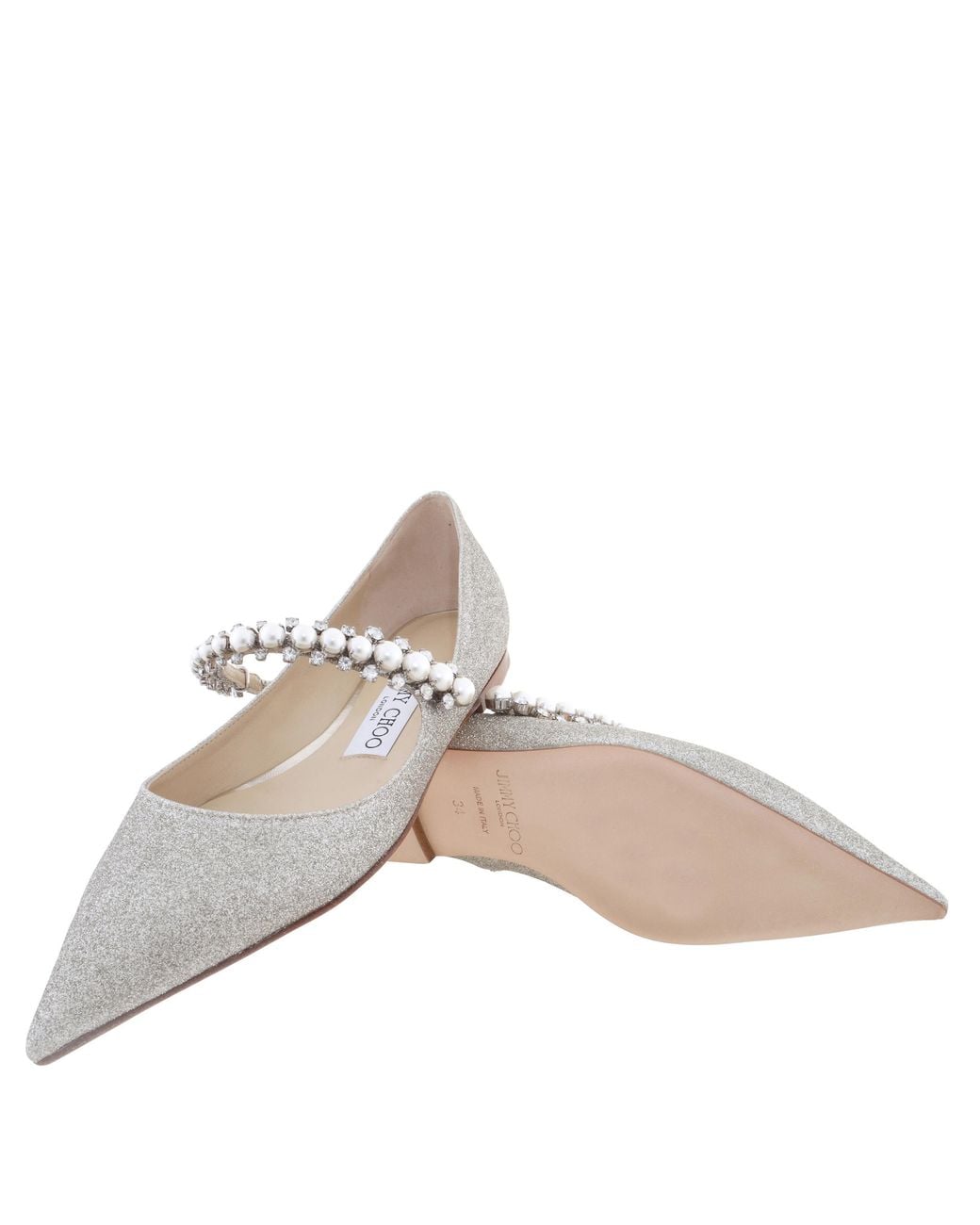 Jimmy Choo White Baily Pointed-Toe Ballerina Flats