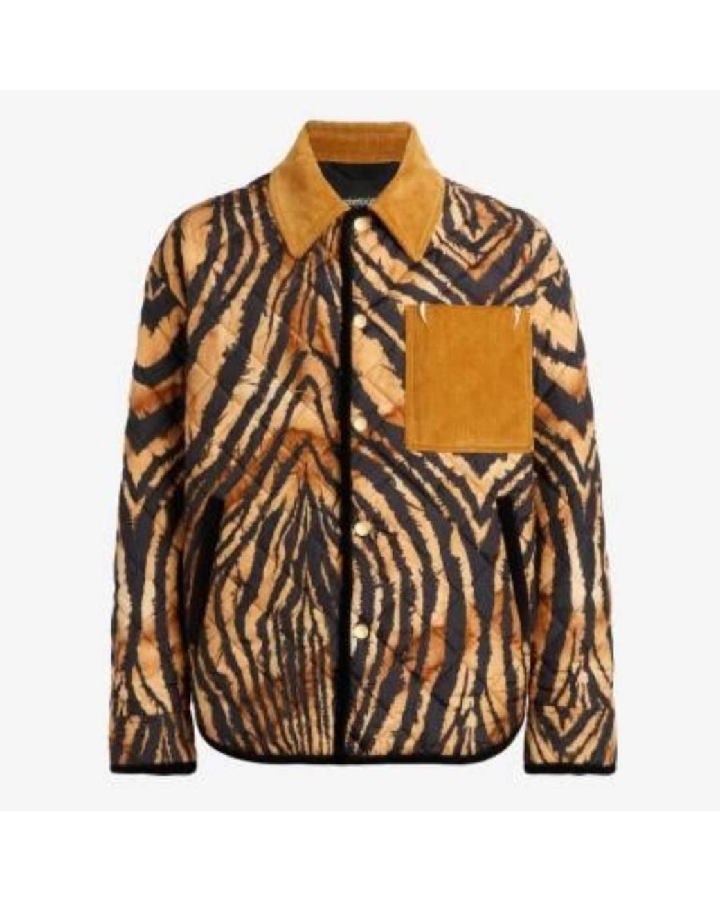 Roberto Cavalli Brown Tiger-Print Quilted Jacket, Brand Size 50 Us for men