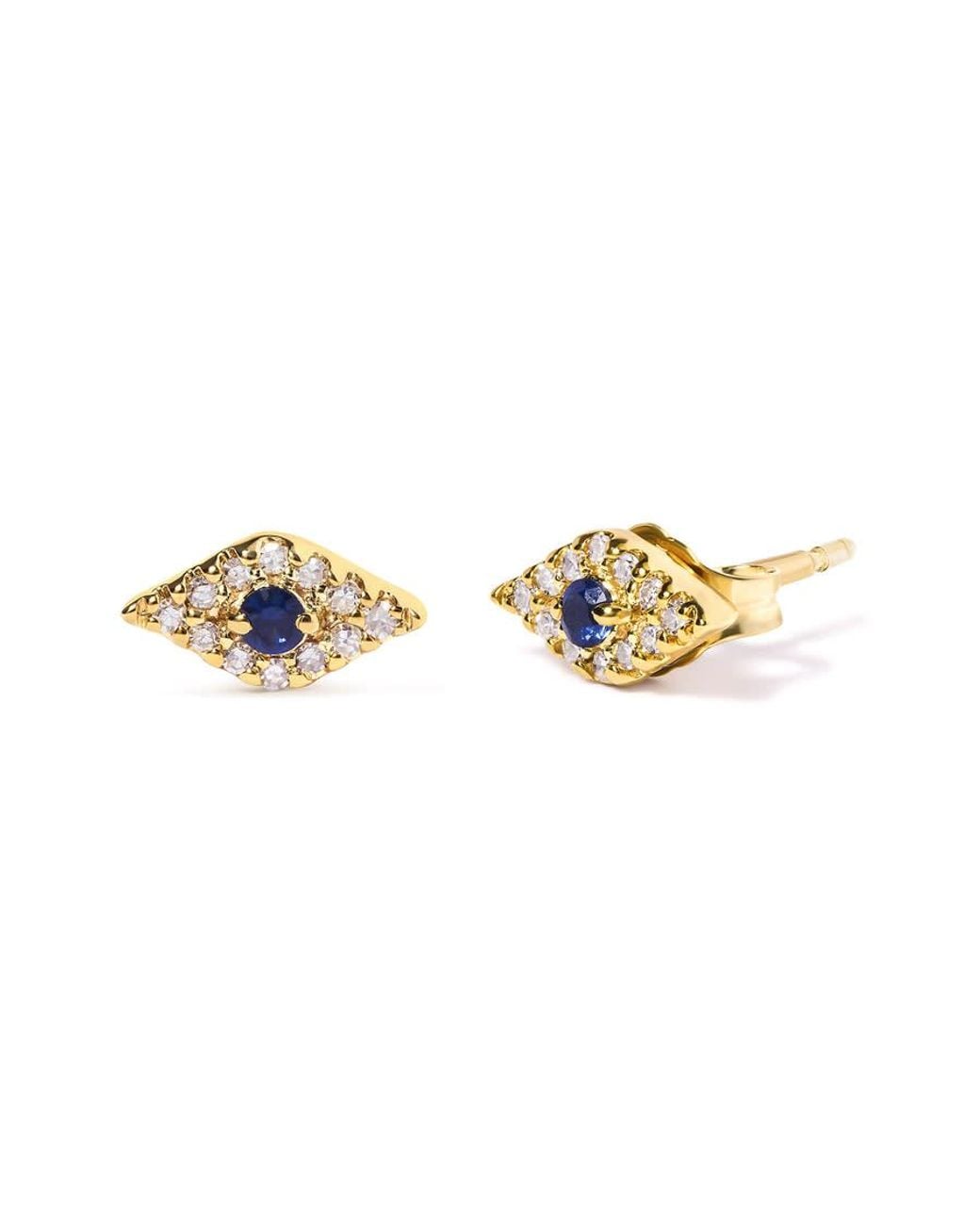 Haus of Brilliance Metallic 10K Sapphire And Diamond Accent Evil Eye Stud Earring (H-I Color, I1-I2 Clarity) for men