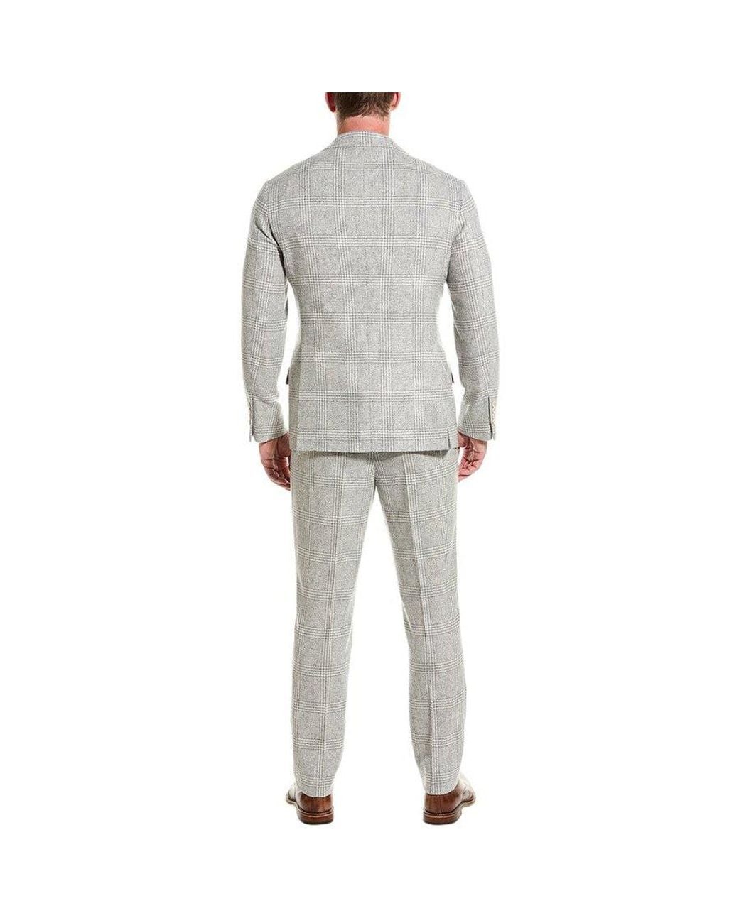 Brunello Cucinelli Gray Pearl Plaid Tailored Suit, Brand Size 48 (Us for men