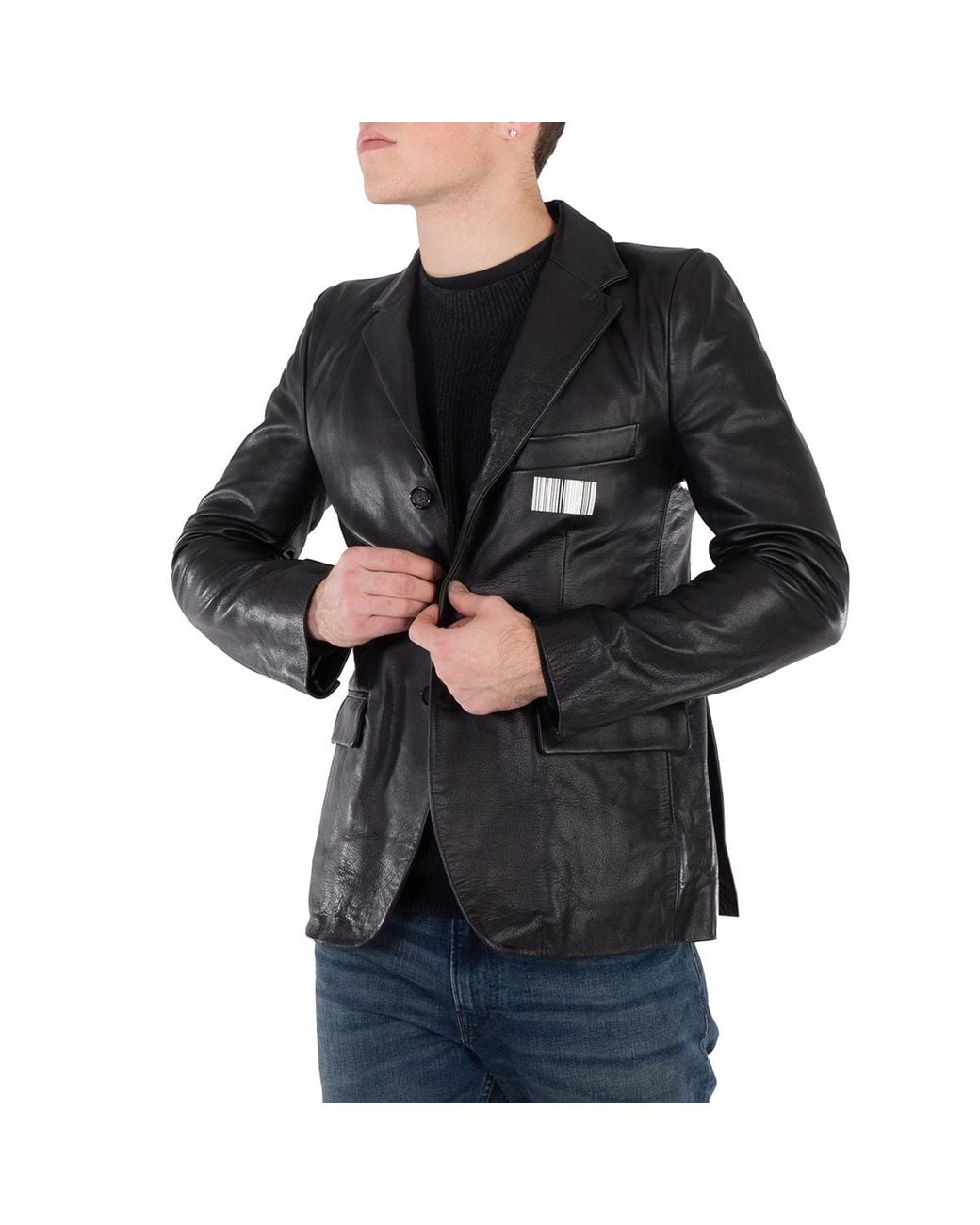 VTMNTS Black Barcode Leather Blazer for men