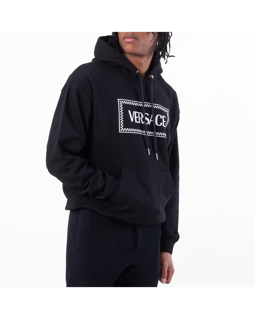 Versace Blue 90S Vintage Logo Print Hoodie for men