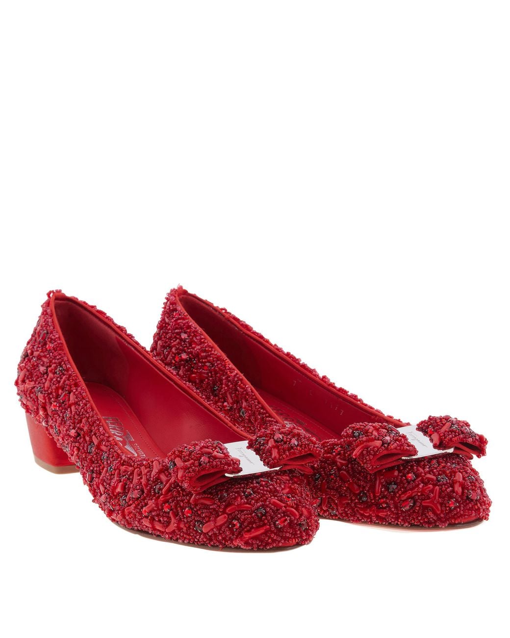 Ferragamo Red Vara Embellished Ballet Pumps