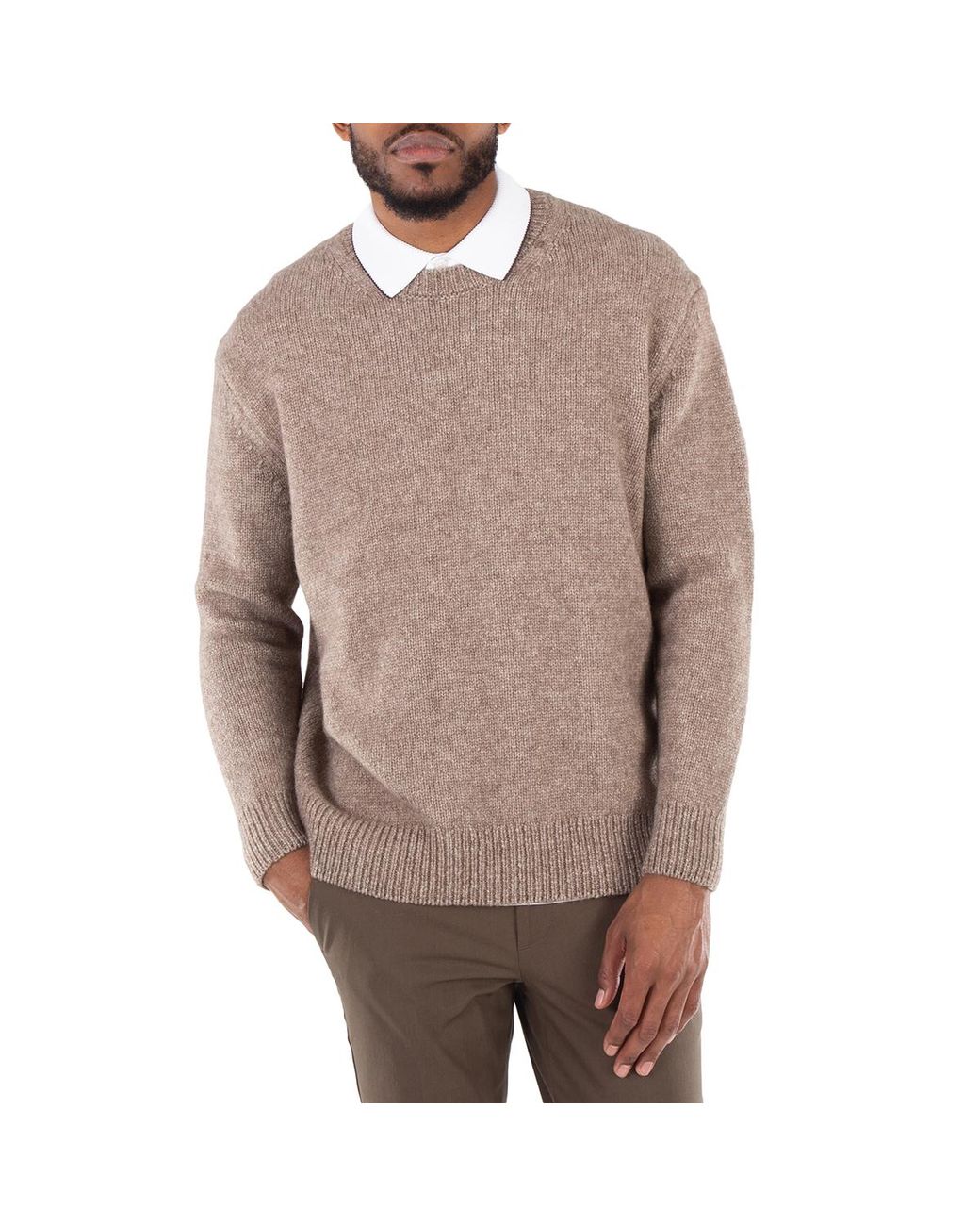 Boss Brown Wool Silk And Bison Hair Relaxed-Fit Sweater for men