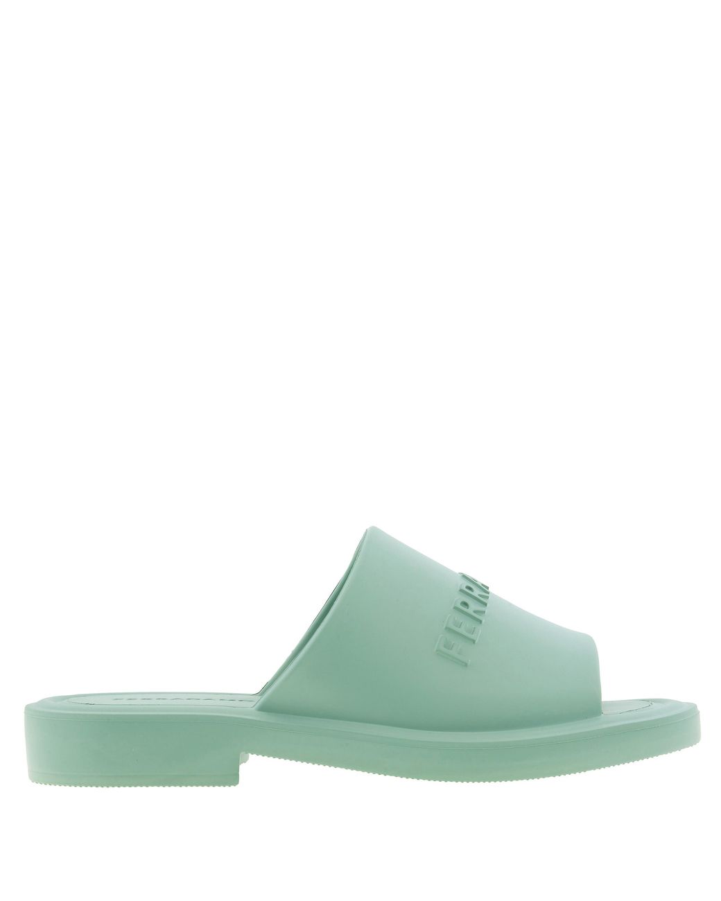 Ferragamo Green Ferragamo Giuneva Logo Embossed Slides, Size 7