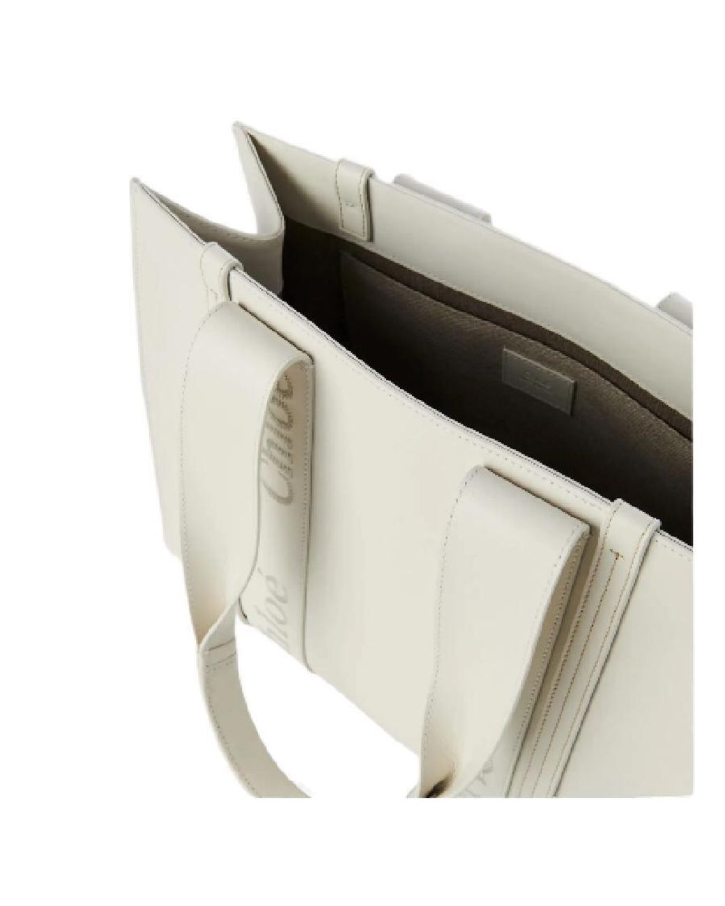 Chloé White Woody Leather Logo Tote Bag