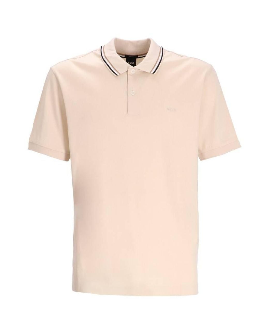 Boss Natural Embroidered Logo Cotton Polo Shirt for men