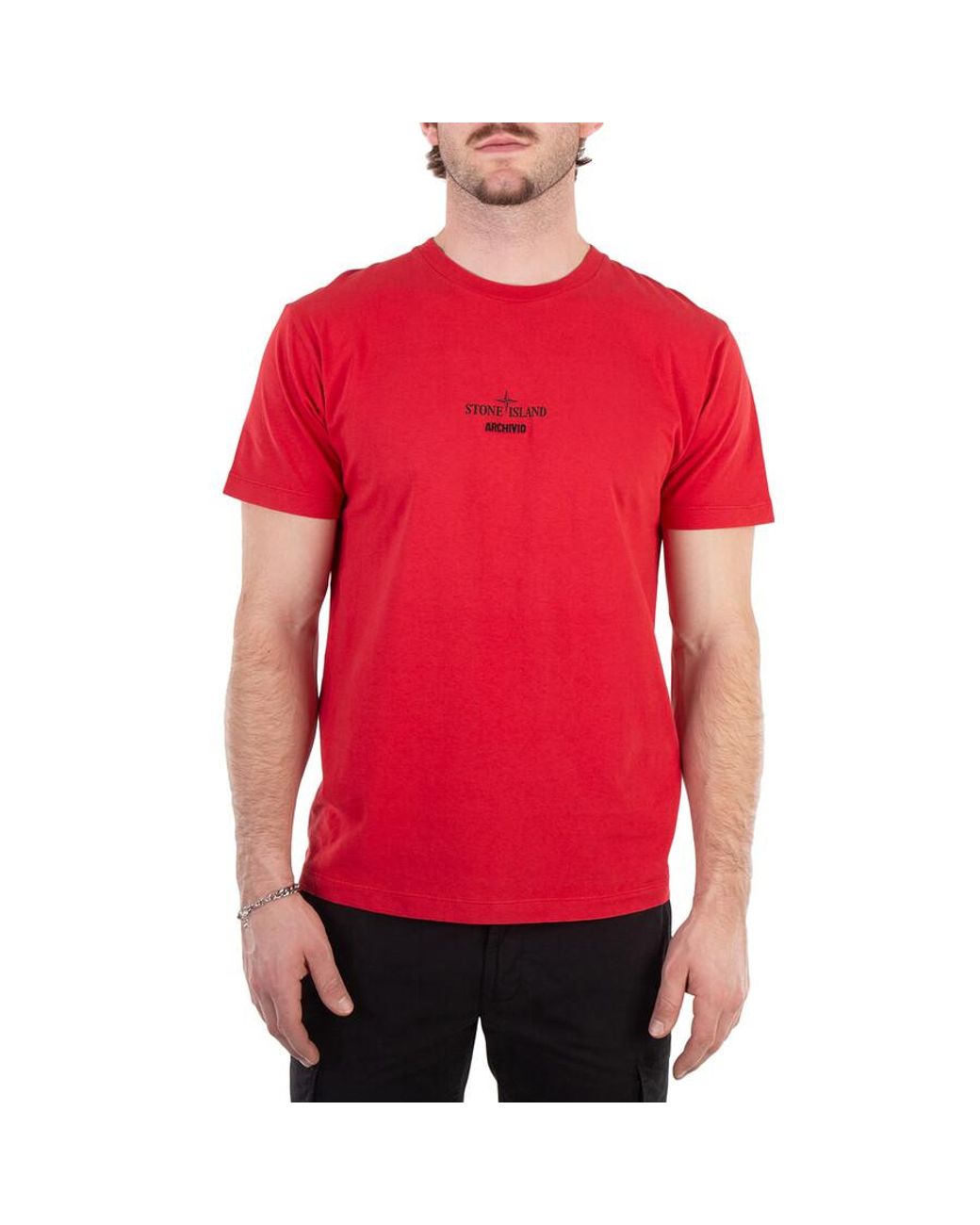 Stone Island Red Archivio Print Slim-Fit Cotton T-Shirt for men