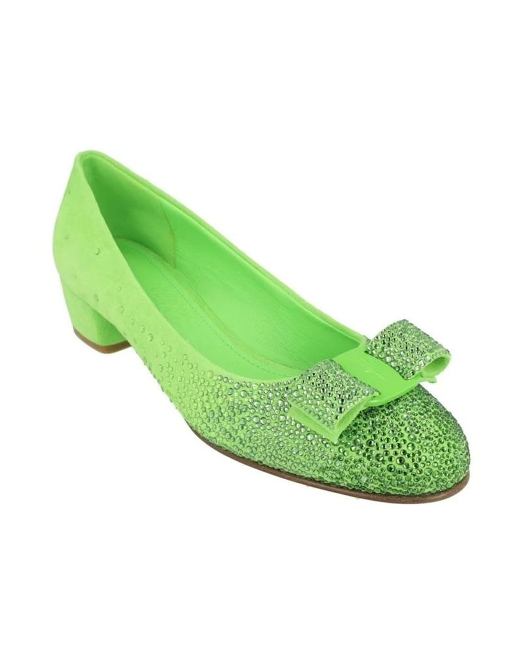 Ferragamo Green Degrade Crystals Vara Bow Pumps