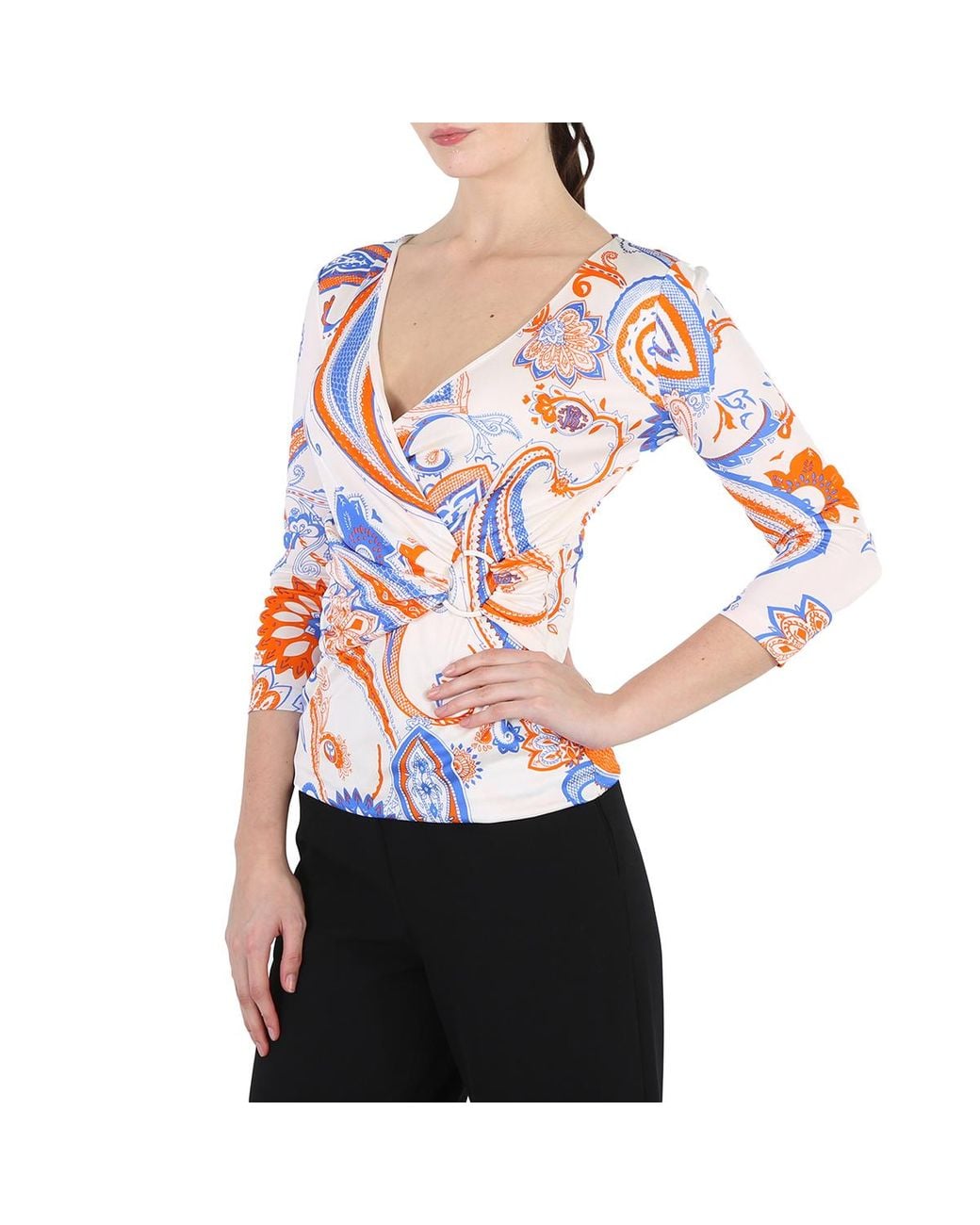 Roberto Cavalli White Ladies Bandana Print V-Neck Wrap Top, Brand Size 38 (Us for men