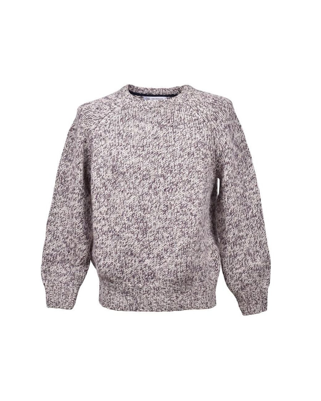 Brunello Cucinelli Gray Ecru Cashmere Blend Crew Neck Sweater, Brand Size 52 (Us for men