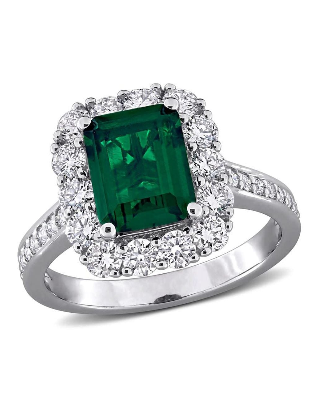 Created Forever Green 2 1/3Ct Tgw Created Emerald And 1 1/6Ct Tw Lab-Grown Diamond Halo Ring for men
