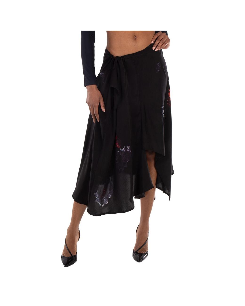 Yohji Yamamoto Black Drape & Gather Detail Silk Skirt